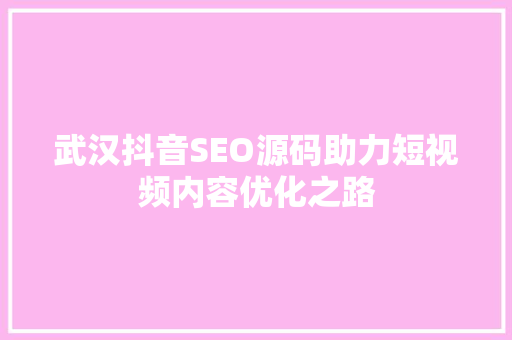 武汉抖音SEO源码助力短视频内容优化之路