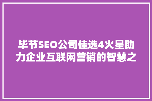 毕节SEO公司佳选4火星助力企业互联网营销的智慧之选