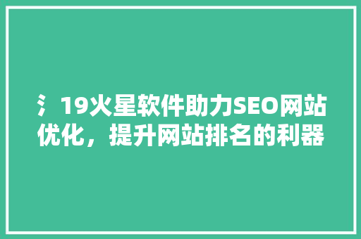 氵19火星软件助力SEO网站优化，提升网站排名的利器