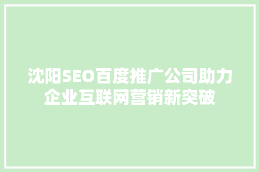 沈阳SEO百度推广公司助力企业互联网营销新突破