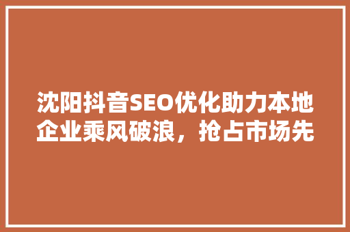 沈阳抖音SEO优化助力本地企业乘风破浪，抢占市场先机