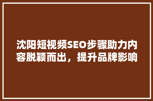 沈阳短视频SEO步骤助力内容脱颖而出，提升品牌影响力