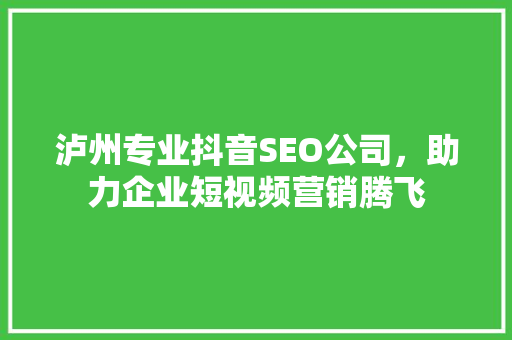 泸州专业抖音SEO公司，助力企业短视频营销腾飞