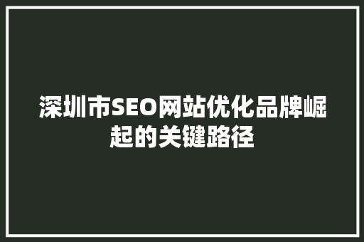 深圳市SEO网站优化品牌崛起的关键路径