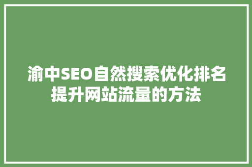 渝中SEO自然搜索优化排名提升网站流量的方法