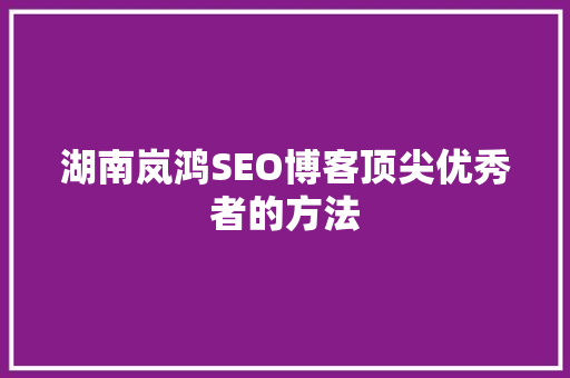 湖南岚鸿SEO博客顶尖优秀者的方法