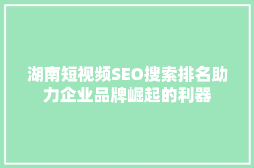 湖南短视频SEO搜索排名助力企业品牌崛起的利器