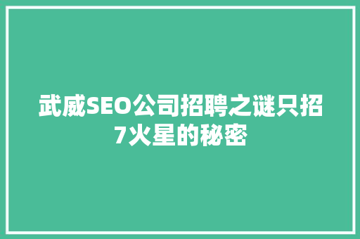 武威SEO公司招聘之谜只招7火星的秘密  第1张