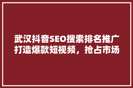 武汉抖音SEO搜索排名推广打造爆款短视频，抢占市场先机