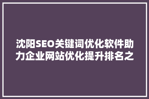沈阳SEO关键词优化软件助力企业网站优化提升排名之路  第1张