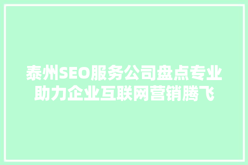 泰州SEO服务公司盘点专业助力企业互联网营销腾飞
