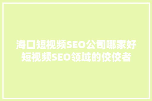 海口短视频SEO公司哪家好短视频SEO领域的佼佼者  第1张