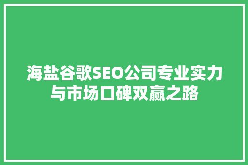 海盐谷歌SEO公司专业实力与市场口碑双赢之路  第1张