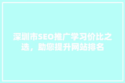深圳市SEO推广学习价比之选，助您提升网站排名