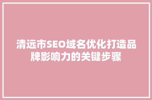 清远市SEO域名优化打造品牌影响力的关键步骤