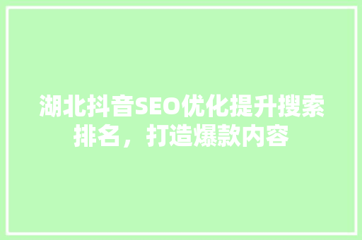 湖北抖音SEO优化提升搜索排名，打造爆款内容