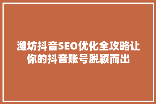 潍坊抖音SEO优化全攻略让你的抖音账号脱颖而出  第1张