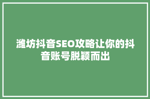潍坊抖音SEO攻略让你的抖音账号脱颖而出
