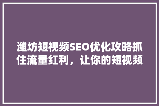 潍坊短视频SEO优化攻略抓住流量红利，让你的短视频脱颖而出