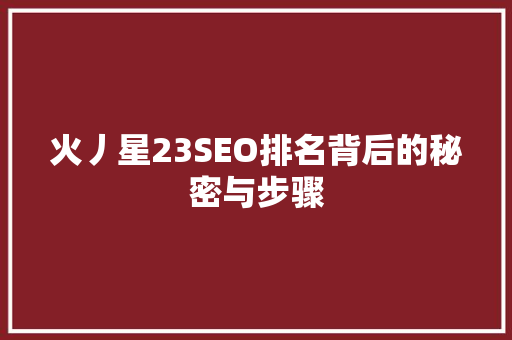 火丿星23SEO排名背后的秘密与步骤