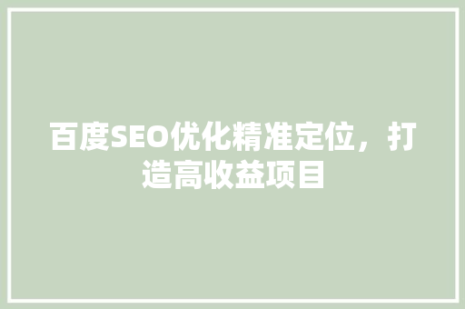 百度SEO优化精准定位，打造高收益项目  第1张