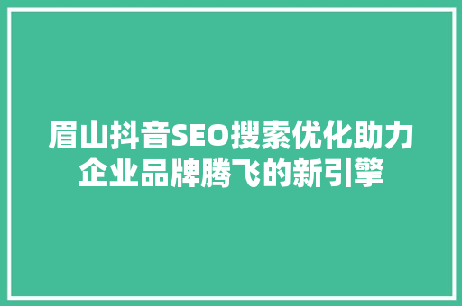 眉山抖音SEO搜索优化助力企业品牌腾飞的新引擎