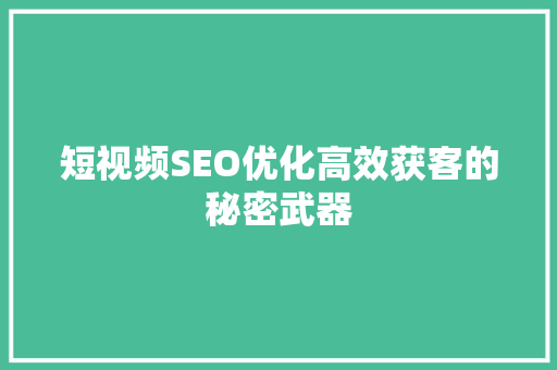 短视频SEO优化高效获客的秘密武器