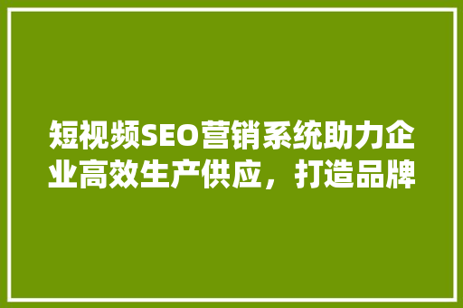 短视频SEO营销系统助力企业高效生产供应，打造品牌新高度