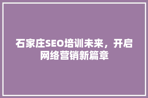 石家庄SEO培训未来，开启网络营销新篇章