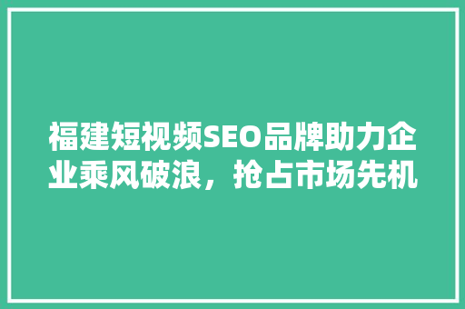 福建短视频SEO品牌助力企业乘风破浪，抢占市场先机