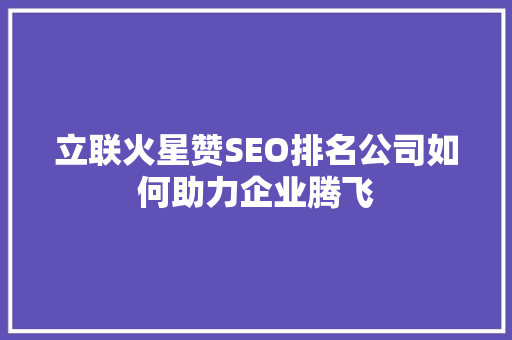 立联火星赞SEO排名公司如何助力企业腾飞