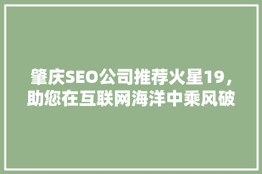肇庆SEO公司推荐火星19，助您在互联网海洋中乘风破浪