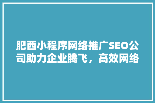 肥西小程序网络推广SEO公司助力企业腾飞，高效网络营销步骤