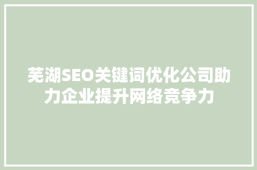 芜湖SEO关键词优化公司助力企业提升网络竞争力
