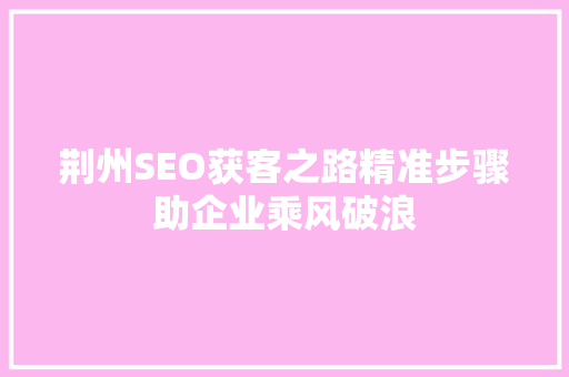 荆州SEO获客之路精准步骤助企业乘风破浪