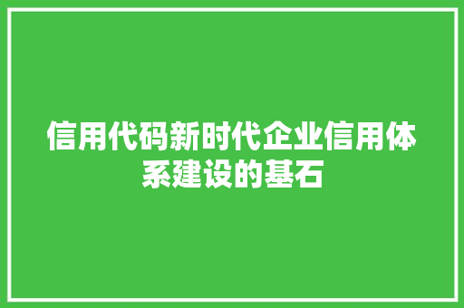 信用代码新时代企业信用体系建设的基石