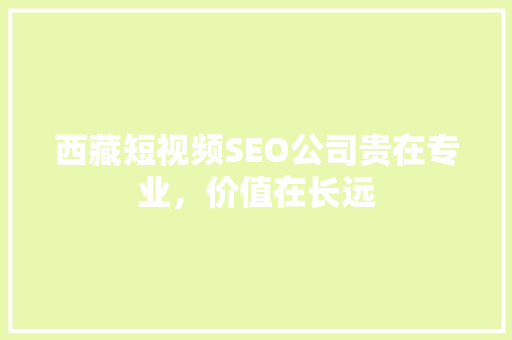 西藏短视频SEO公司贵在专业，价值在长远