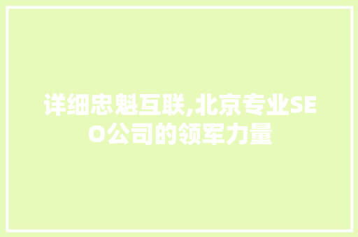 详细忠魁互联,北京专业SEO公司的领军力量