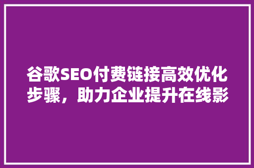 谷歌SEO付费链接高效优化步骤，助力企业提升在线影响力