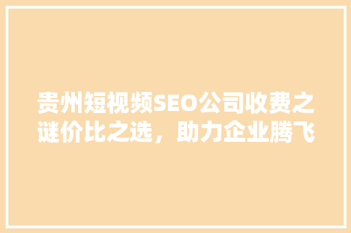 贵州短视频SEO公司收费之谜价比之选，助力企业腾飞  第1张