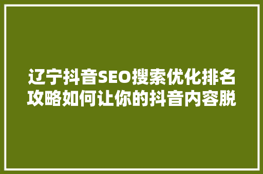 辽宁抖音SEO搜索优化排名攻略如何让你的抖音内容脱颖而出