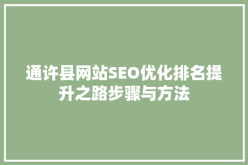 通许县网站SEO优化排名提升之路步骤与方法