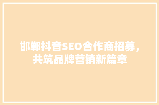 邯郸抖音SEO合作商招募，共筑品牌营销新篇章