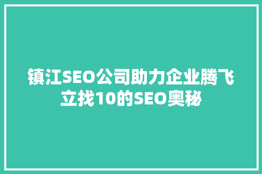镇江SEO公司助力企业腾飞立找10的SEO奥秘  第1张