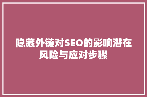 隐藏外链对SEO的影响潜在风险与应对步骤
