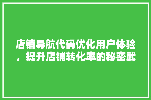 店铺导航代码优化用户体验，提升店铺转化率的秘密武器