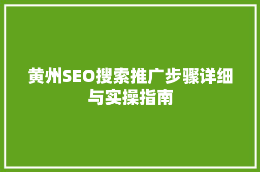 黄州SEO搜索推广步骤详细与实操指南  第1张