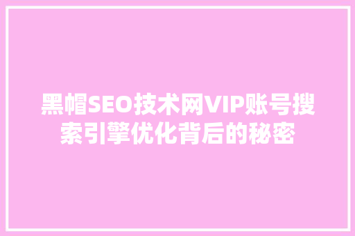 黑帽SEO技术网VIP账号搜索引擎优化背后的秘密  第1张