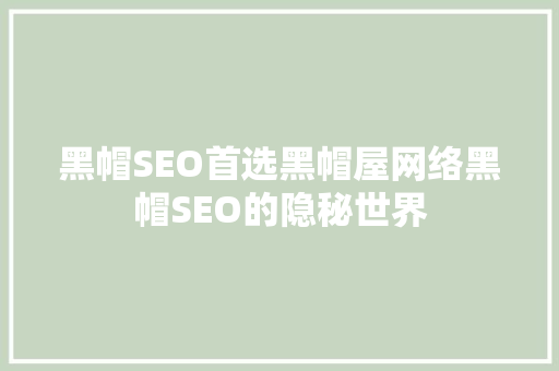 黑帽SEO首选黑帽屋网络黑帽SEO的隐秘世界  第1张