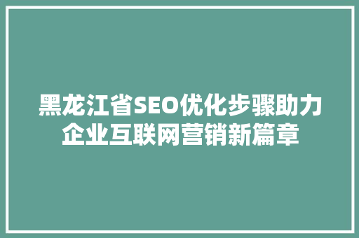 黑龙江省SEO优化步骤助力企业互联网营销新篇章